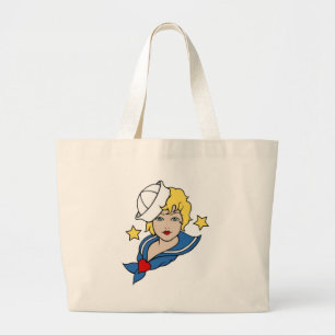 Bolsa Tote Grande Vintage Sailage Girl with Stars Tattoo Art