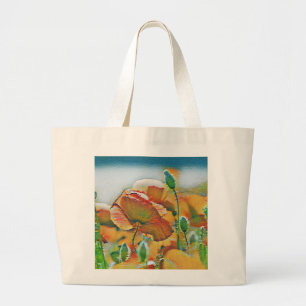 Bolsa Tote Grande Vintage Watercolor de Flores de Papoila Verde Lara