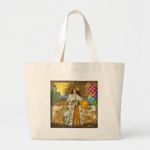 Bolsa Tote Grande Vintage Woman Ouro Sun: Leo Zodiac Collage Art