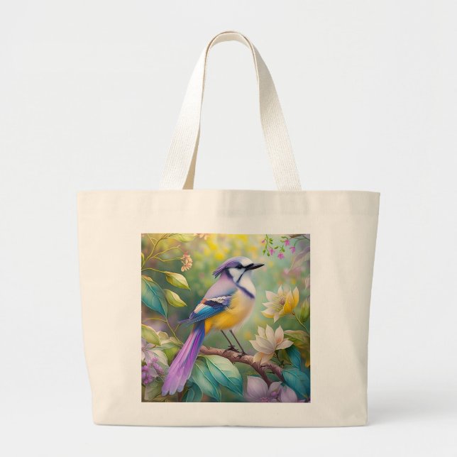 Bolsa Tote Grande Violet Tufted Jay Fantasy Bird (Frente)