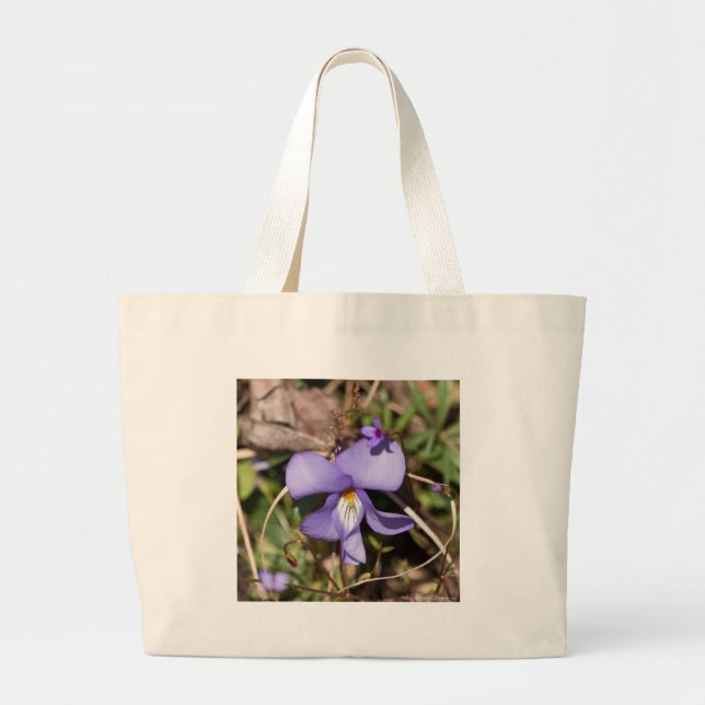Bolsa Tote Grande Violeta de Pássaros com Bluets (Frente)