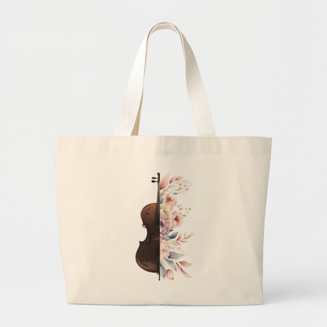 Bolsa Tote Grande Violino com flores. (Frente)