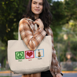 Bolsa Tote Grande Violino do amor da paz