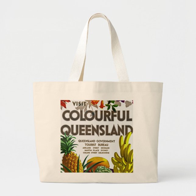 Bolsa Tote Grande Visite a Terra de Queensland Colorida (Frente)