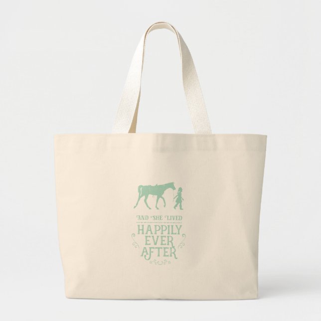 Bolsa Tote Grande Viveu feliz nunca após o cavalo equestre (Frente)