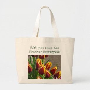 Bolsa Tote Grande Você viu o coelho da Páscoa! Sacolas de Flores Tul