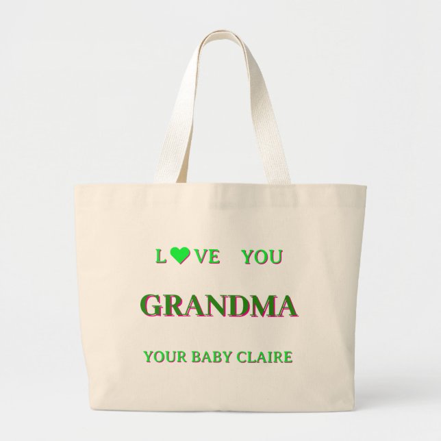Bolsa Tote Grande Vovó Personalizada Script Tote Bag Grande GREEN (Frente)