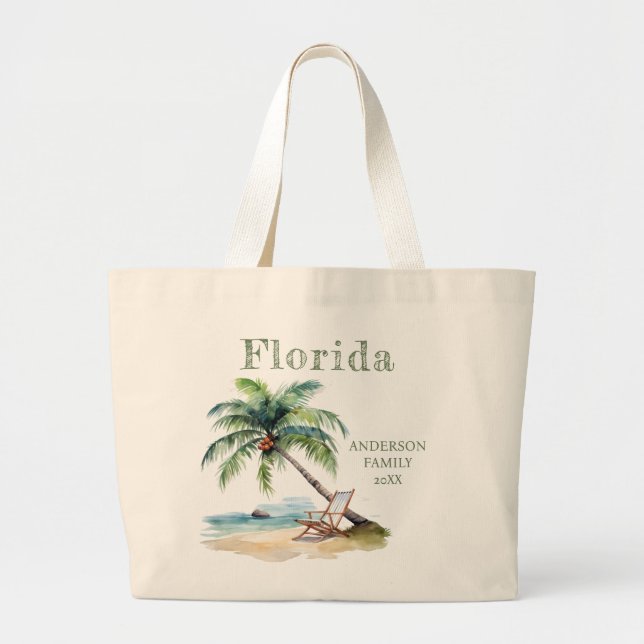 Bolsa Tote Grande Watercolor Florida Beach Trip (Frente)