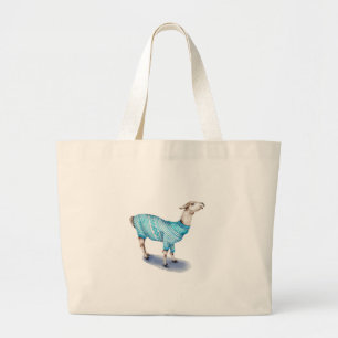 Bolsa Tote Grande Watercolor Llama em Blue Sweater