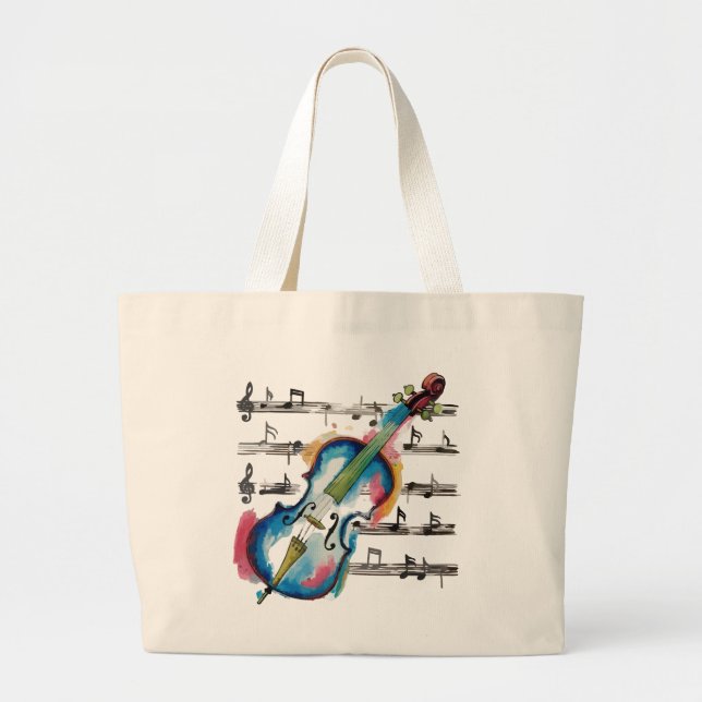 Bolsa Tote Grande watercolor violin (Frente)