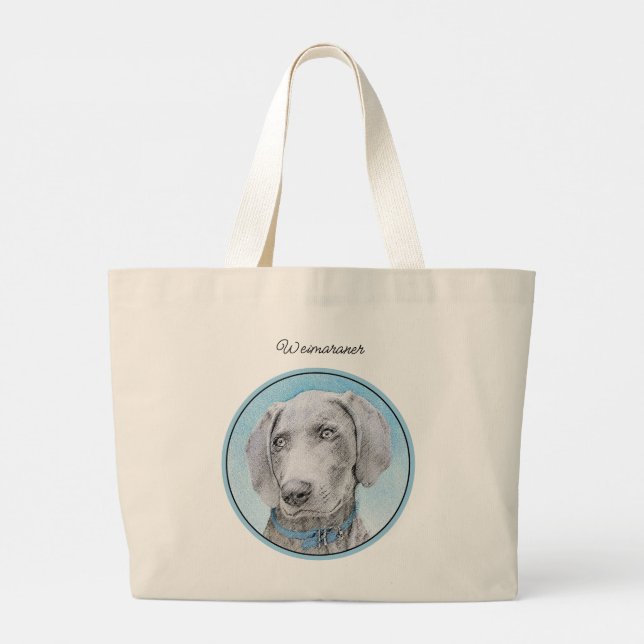 Bolsa Tote Grande Weimaraner Pintura Cinza Prata Arte Original de Ca (Verso)