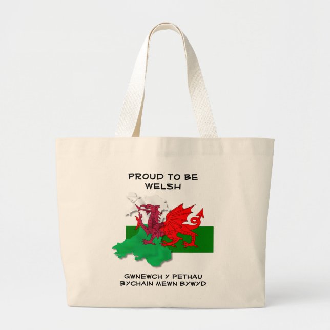 Bolsa Tote Grande Welsh Flag of Wales PROUD TO BE WELSH (Frente)