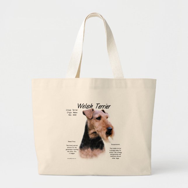Bolsa Tote Grande Welsh Terrier History; Sobre Welsh Terriers (Frente)