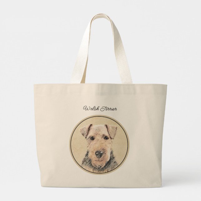 Bolsa Tote Grande Welsh Terrier Pintando WT Cachorro Original (Verso)