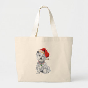 Bolsa Tote Grande West Highland White Terrier Santa Claus