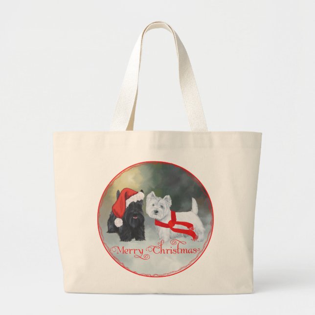 Bolsa Tote Grande Westie Scottie Christmas (Frente)
