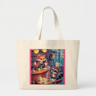 Bolsa Tote Grande Whimsical Forest Café - Cozy Animal Barista Vibes