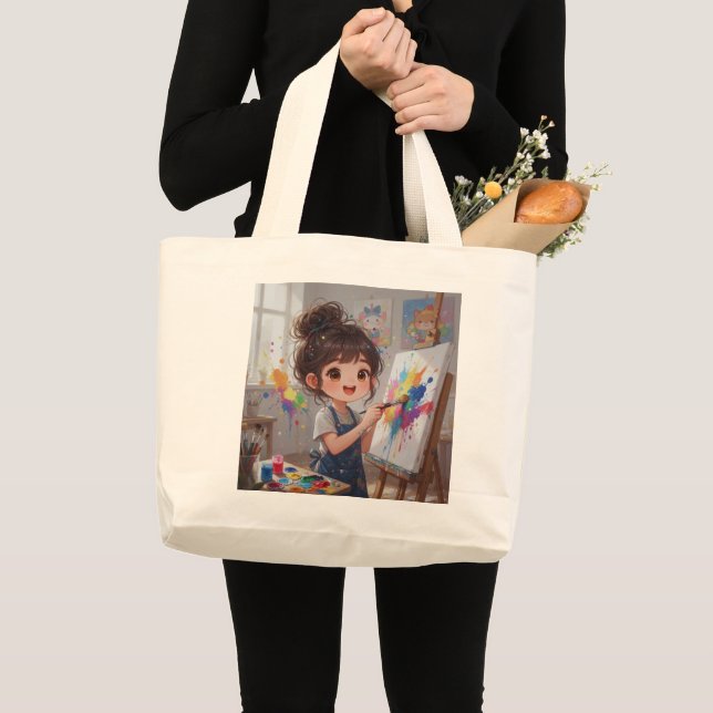 Bolsa Tote Grande Whimsical Girl Painter Tote Bag (Frente (produto))