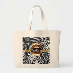 Bolsa Tote Grande Wild Pattern Dourados lábios Gift Décor Beauty G