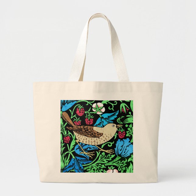 Bolsa Tote Grande William Morris Bird & Flower Azulejo, em preto (Frente)