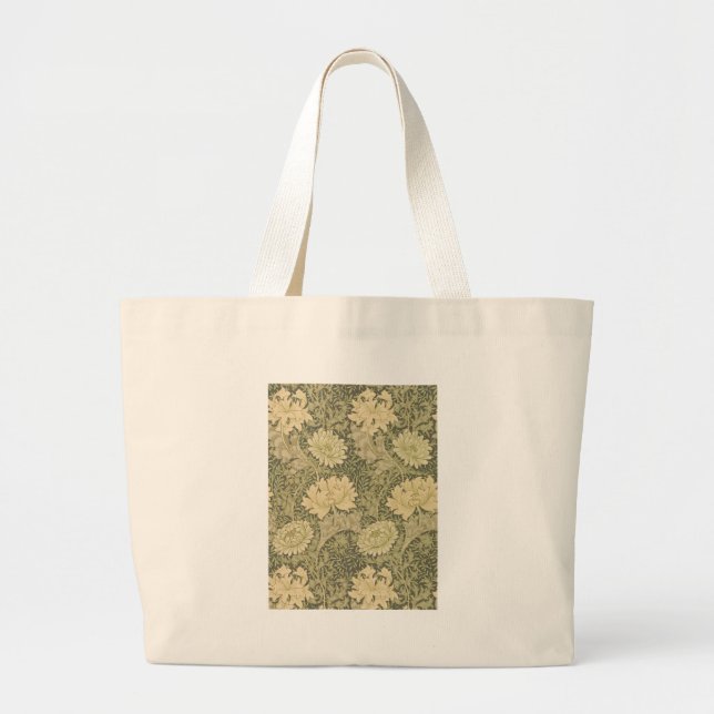 Bolsa Tote Grande William Morris Chrysanthemum Sage Flower (Frente)