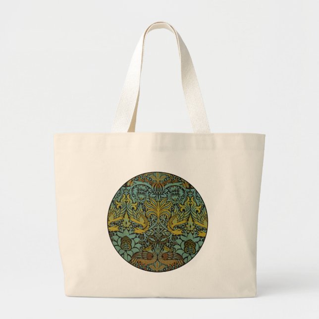 Bolsa Tote Grande William Morris Peacock Dragon Wallpaper (Frente)