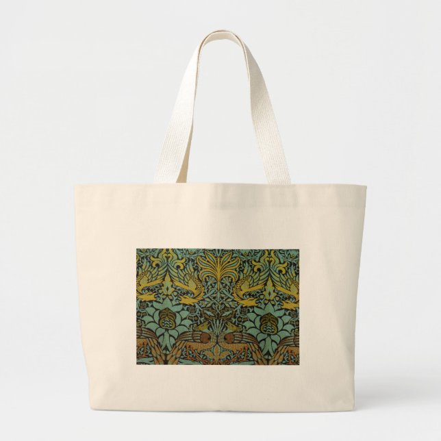 Bolsa Tote Grande William Morris Peacock Dragon Wallpaper (Frente)