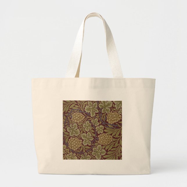 Bolsa Tote Grande William Morris Vine Grape Red Green Art (Frente)