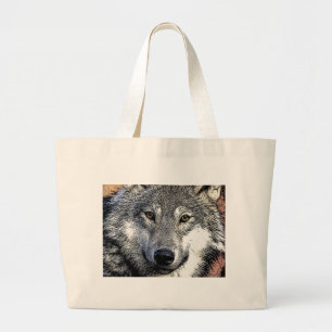 Bolsa Tote Grande Wolf Eyes Trabalho de arte