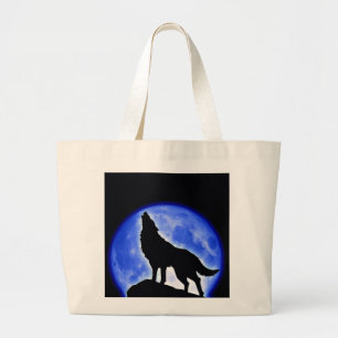 Bolsa Tote Grande Wolf Howling na Lua