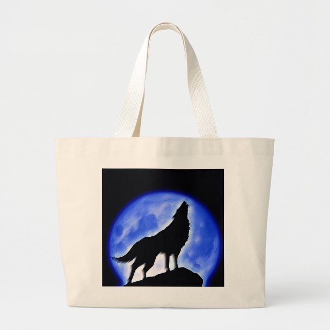 Bolsa Tote Grande Wolf Howling na Lua (Frente)