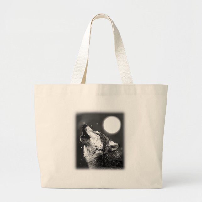 Bolsa Tote Grande Wolf Howling na Lua (Frente)