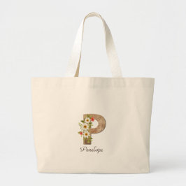 Bolsa Tote Grande Wood letter P flower monogram retirement Tote Bag