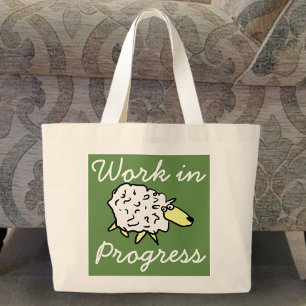 Bolsa Tote Grande "Work in Progress" Sheep Cartoon Project Bag