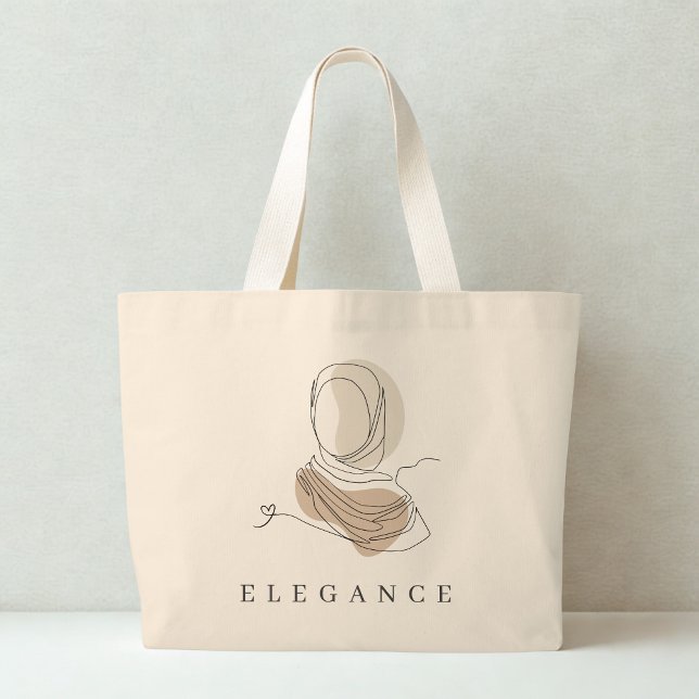 Bolsa Tote Grande World Hijab Day Elegance Tote | Minimal Line Art (Front)