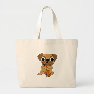 Bolsa Tote Grande XX- Pug que joga desenhos animados do saxofone