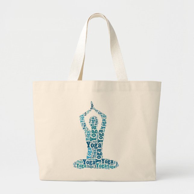 Bolsa Tote Grande Yoga Lotus Pose Word Cloud Zen (Frente)