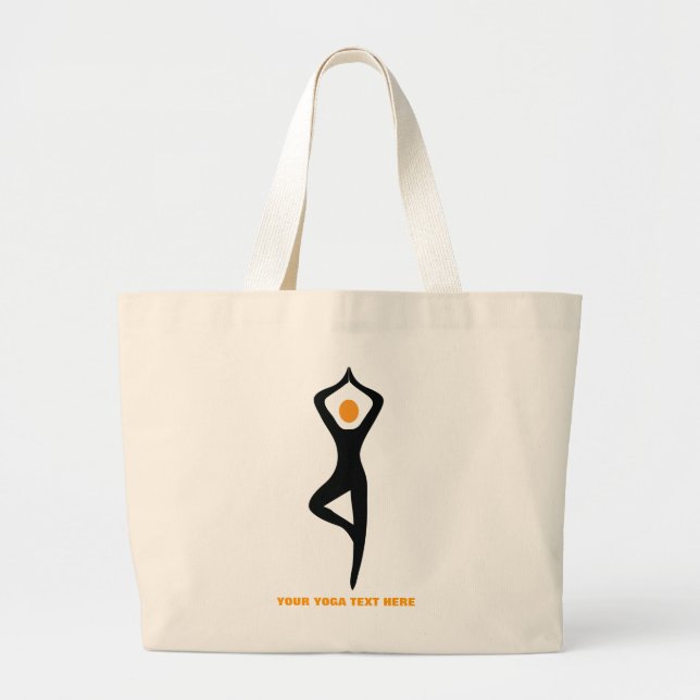 Bolsa Tote Grande Yoga tree pose preto, costume laranja (Frente)