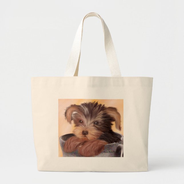 Bolsa Tote Grande Yorkie em seu copo (Frente)