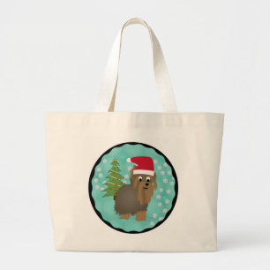 Bolsa Tote Grande Yorkshire terrier do papai noel