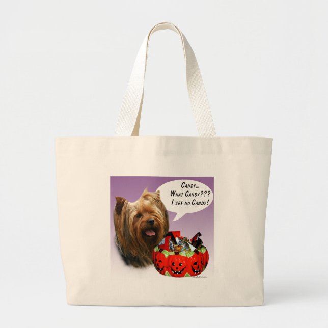 Bolsa Tote Grande Yorkshire Terrier Halloween Candy (Frente)