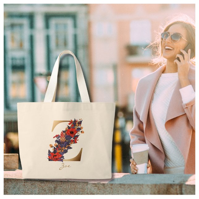 Bolsa Tote Grande Z - Letra Dourada Monograma Vermelho Púrpura Amare (Criador carregado)