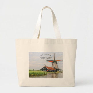 Bolsa Tote Grande   Zaanse Schans Windmill Watercolor Dutch