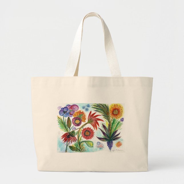 Bolsa Tote Grande Zinnias abundantes (Frente)