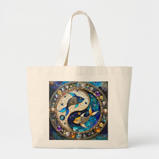 Bolsa Tote Grande Zodiac - Peixes Fish Yin e Yang (Frente)