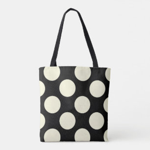 Bolsa Tote Grandes círculos de creme das bolinhas no preto