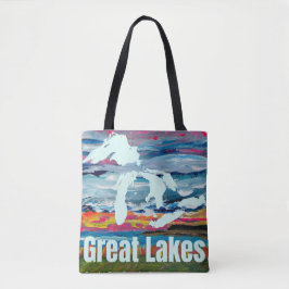 Bolsa Tote Grandes Lagos Arte Vestível Nascer do Sol sobre a 