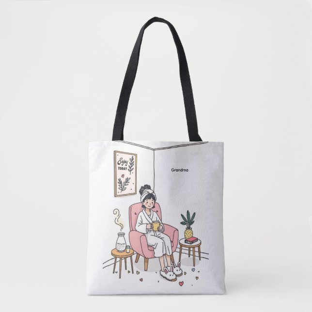 Bolsa Tote Grandma Mother's Day Cozy Relaxing Illustration (Frente)
