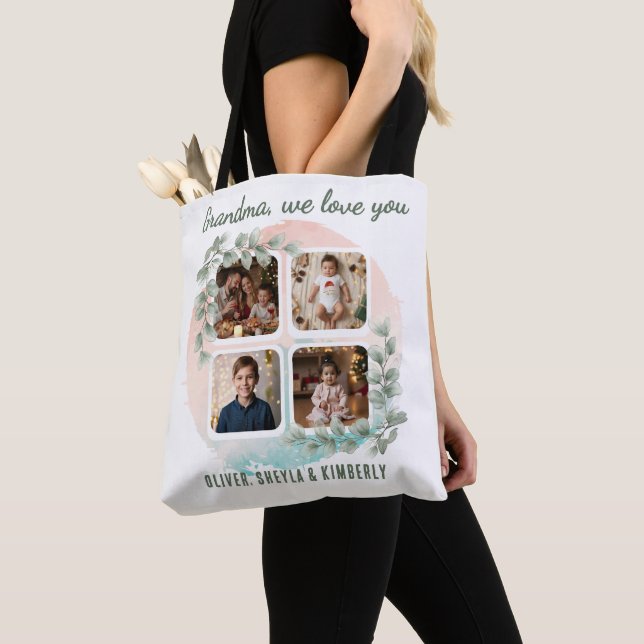 Bolsa Tote Grandma we love you 6 Photo Collage Eucalyptus (Close Up)