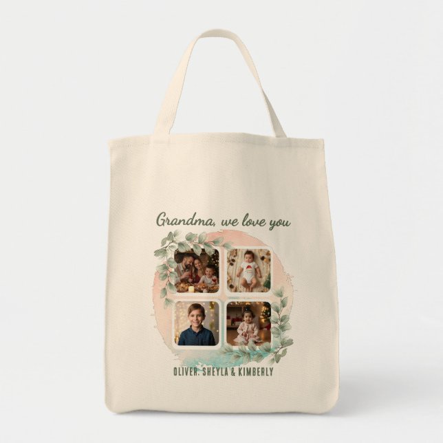 Bolsa Tote Grandma we love you 6 Photo Collage Eucalyptus (Frente)